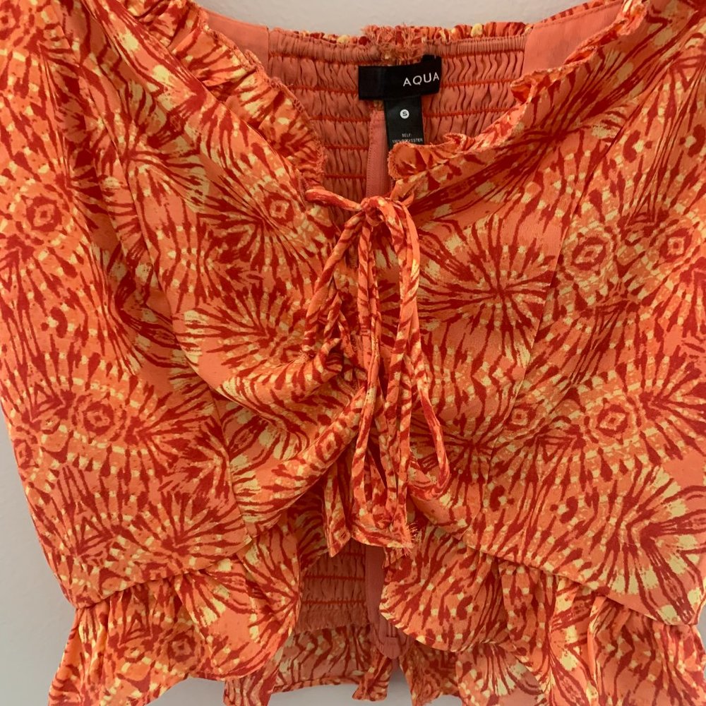 Aqua Lace Up Crop Top Size Small - Picture 4 of 6